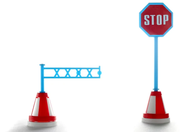 Barrier with stop road sign — Stock Photo, Image