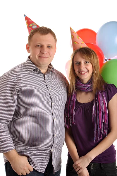 Happy Couple with baloons — Stock Photo, Image