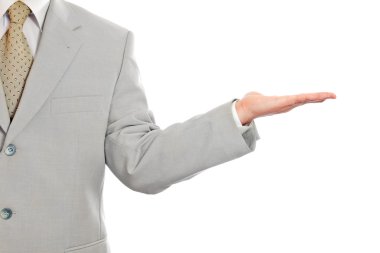 Businessman giving gesture isolated on w clipart