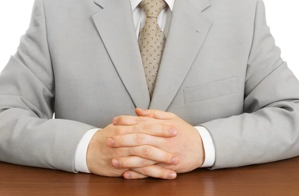 Biznesmen sobie garnitur z rąk clas — Zdjęcie stockowe