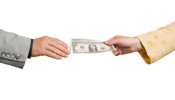 Woman, giving money to man — Stock Photo, Image