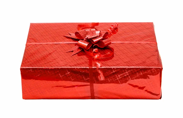 Red celebratory gift box isolated — Stock Photo, Image