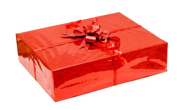 Caja de regalo celebratoria roja aislada — Foto de Stock