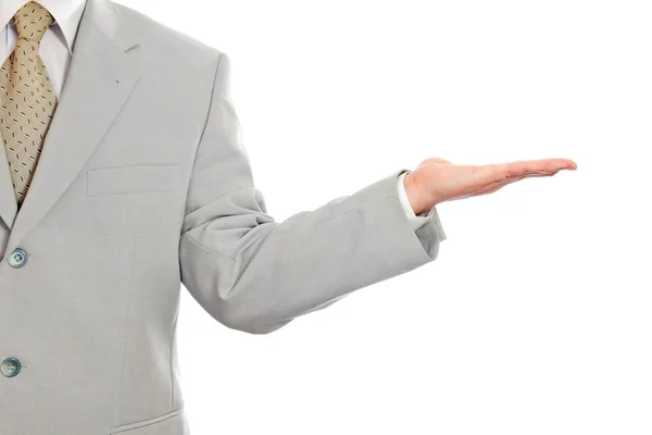 Businessman giving gesture isolated on w — Stock Photo, Image