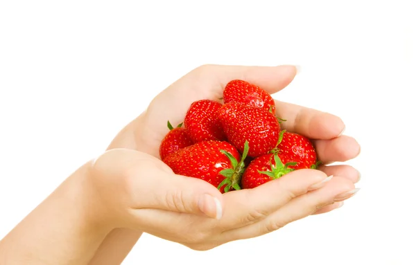 Woman palms with strawberries — Stock Photo, Image