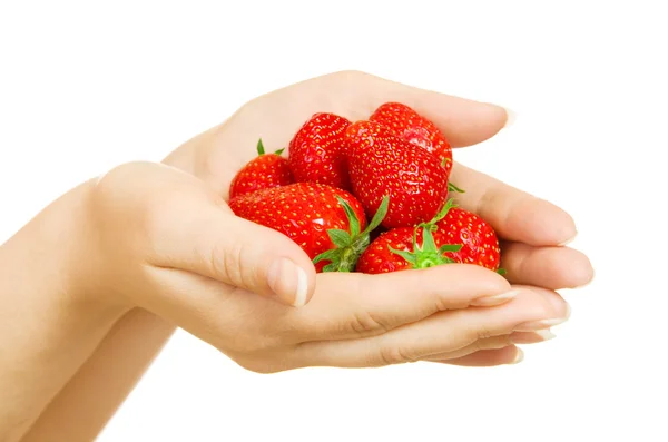 女人手掌与草莓 — 图库照片