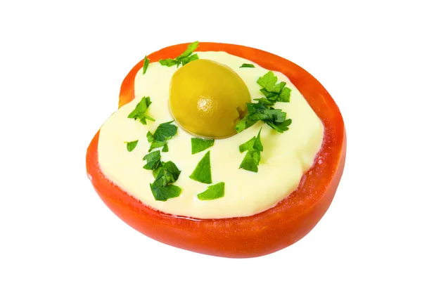 Tomato with mayonnaise isolated — Stock Photo, Image