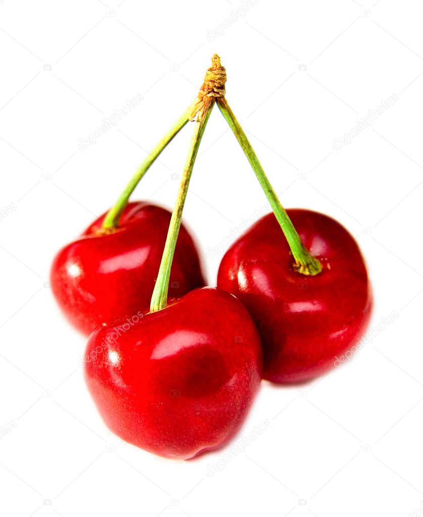 Three sweet cherries isolated
