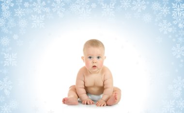 Sitting small baby on blue background clipart