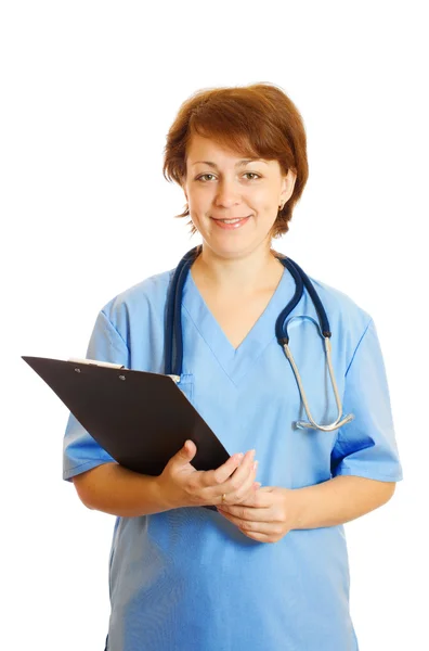 Läkaren håller blankt papper blad isolatet — Stockfoto