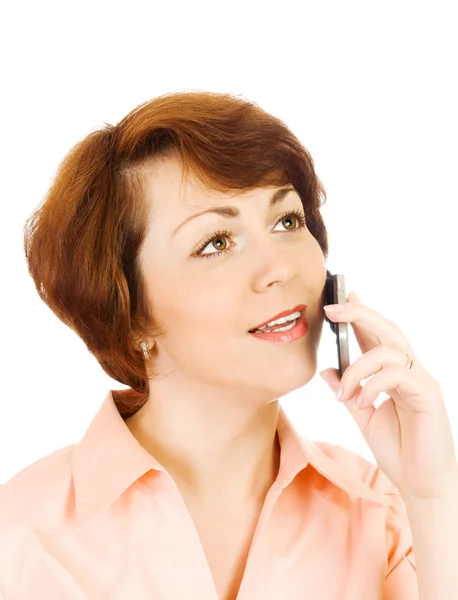 Jovem mulher falando por telefone celular — Fotografia de Stock