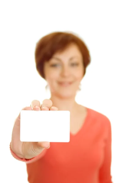 Girl and notecard with room for text — Stock Photo, Image