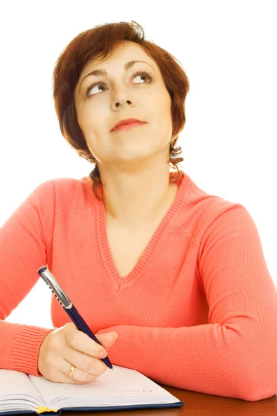 Writing young woman isolated — Stock Photo, Image
