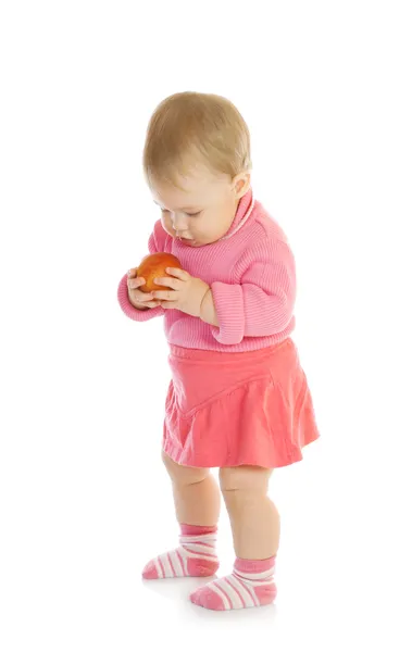 Bambino piccolo con mela # 3 isolato — Foto Stock