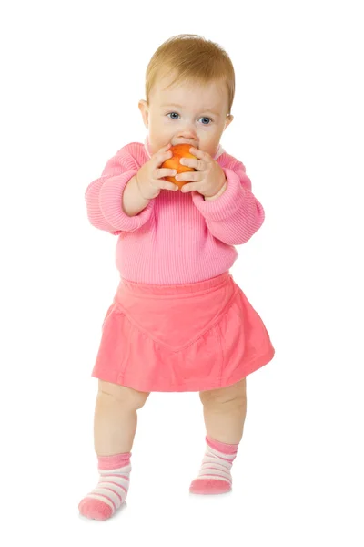 Маленький ребенок с яблоком # 6 изолирован — стоковое фото
