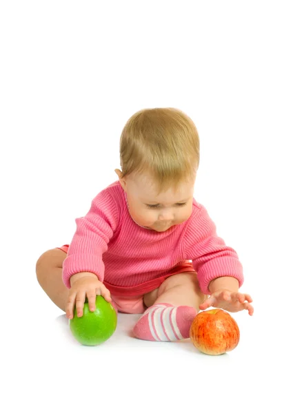 Liten bebis med apple #6 isolerade — Stockfoto