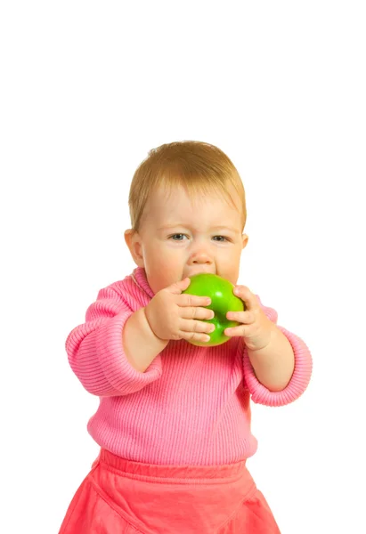 Bebê pequeno com maçã # 7 isolado — Fotografia de Stock