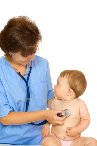 Doktor stetoskop ve küçük smilin — Stok fotoğraf