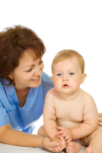 Doctor and small smiling baby — Stock Photo, Image