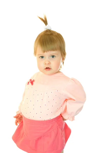 Klein meisje in een rode jurk — Stockfoto