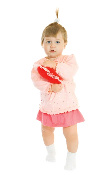 고립 된 빨간 드레스에 작은 아기 — 스톡 사진
