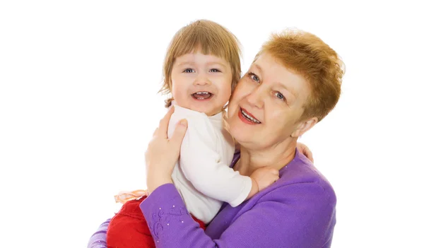 Sorridente bambino con la nonna isolata — Foto Stock