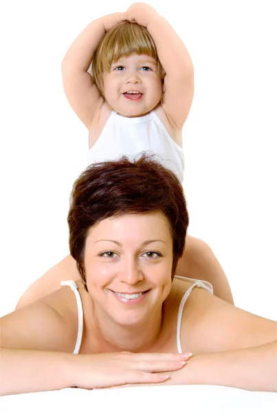 Little girl with mother isolated — Stock Photo, Image