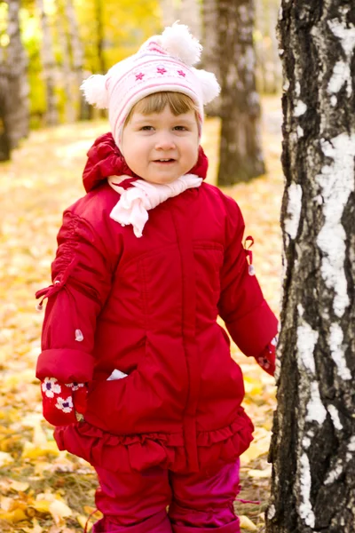 Flicka på hösten skogen — Stockfoto