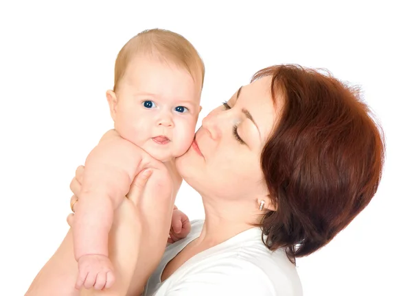 Small baby with mother isolated — Stock Photo, Image