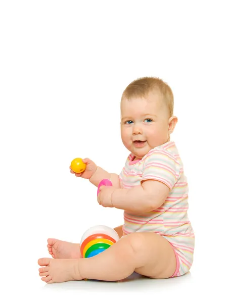 Pequeno bebê com pirâmide de brinquedos # 5 isolado — Fotografia de Stock