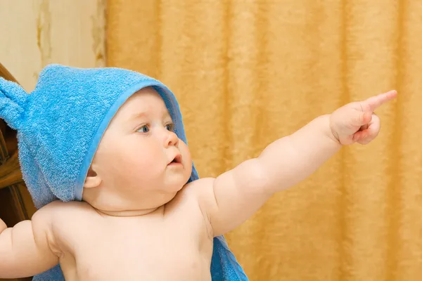 Small baby in blue towel — Stock Photo, Image