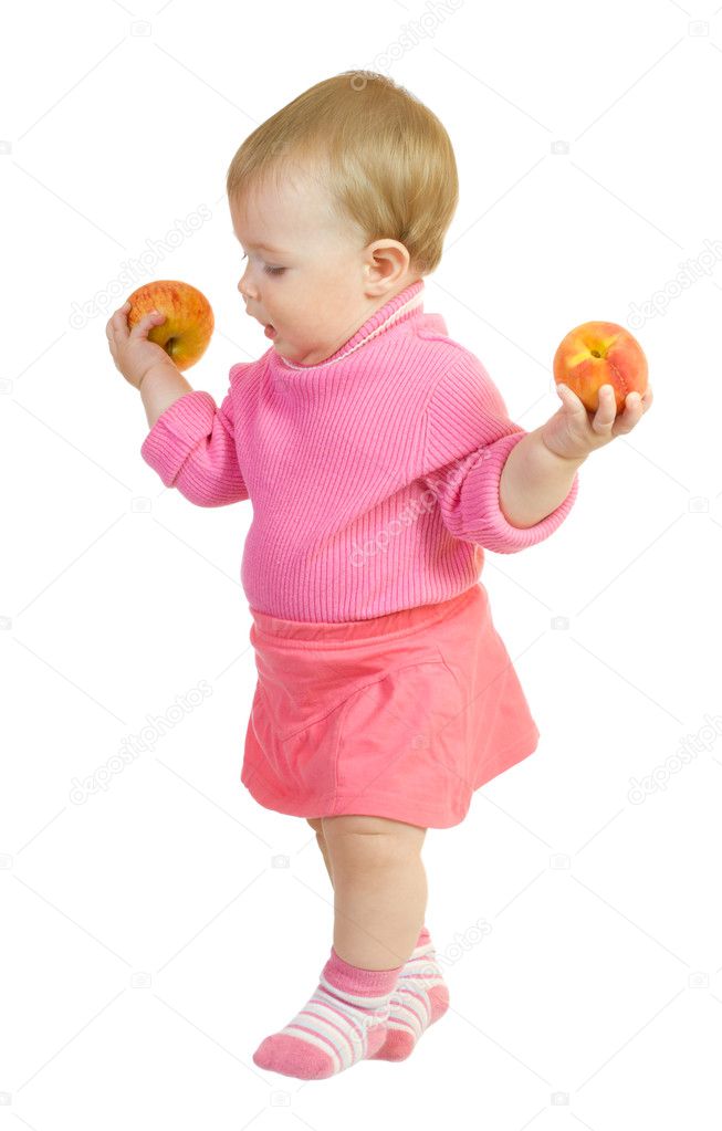 Small baby with apple isolated