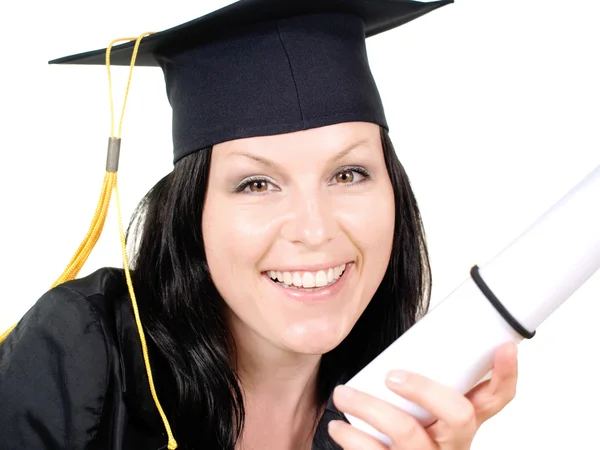 stock image Smiling brunet student girl in cap with