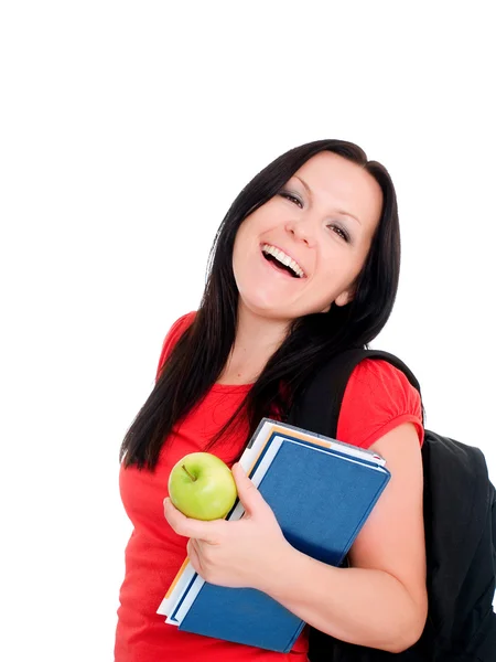 Sorrindo morena estudante mulher com costas — Fotografia de Stock