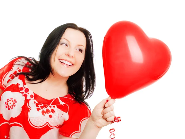 Sevgililer günü kalp ba tutan gülümseyen kadın — Stok fotoğraf