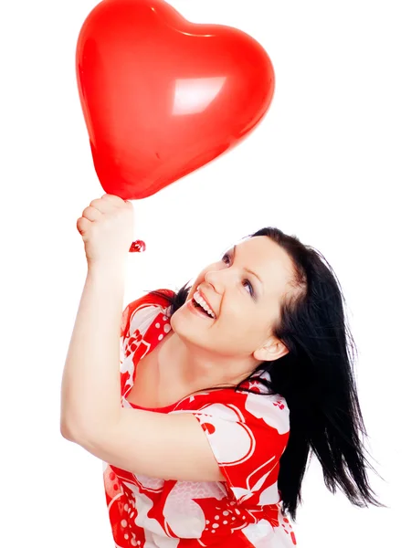 Usmívající se žena drží valentine srdce ba — Stock fotografie