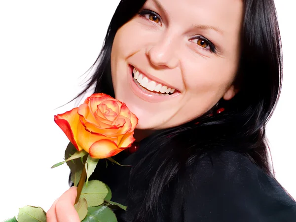 Woman with rose over white — Stock Photo, Image