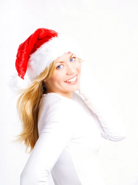 Χαμογελώντας ξανθιά γυναίκα Χριστούγεννα ΚΓΠ — Φωτογραφία Αρχείου