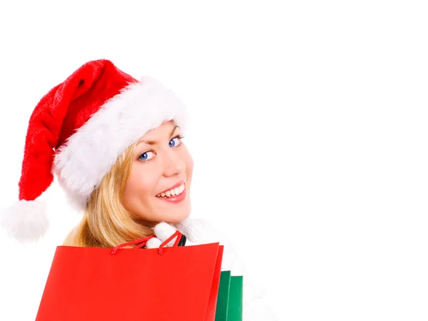 Kerstmis vrouw met winkelen — Stockfoto