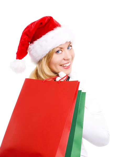 Χριστούγεννα γυναίκα που κρατά ψώνια — Φωτογραφία Αρχείου