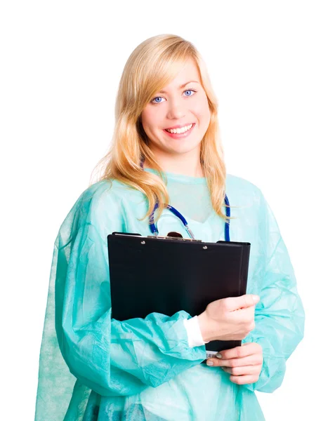 Усміхнена жінка-лікар зі стетоскопом h — стокове фото