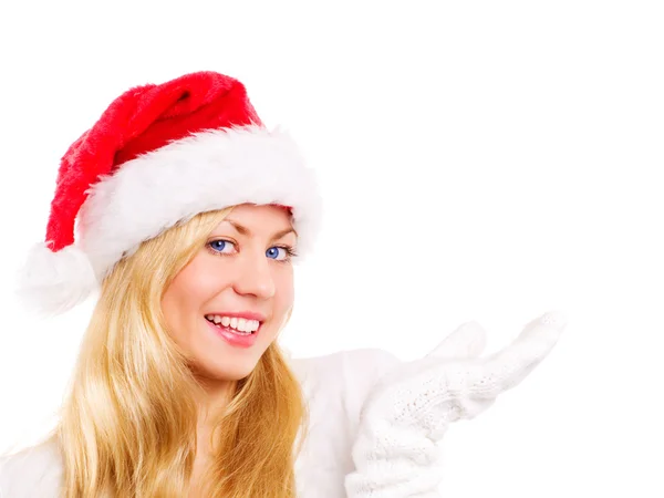 Kerstmis woman wijzend — Stockfoto