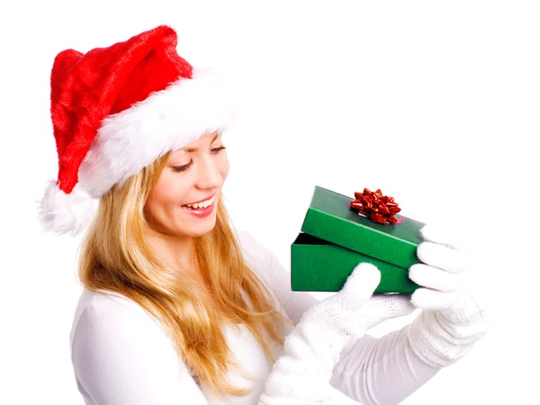 Kerstmis vrouw met aanwezig — Stockfoto
