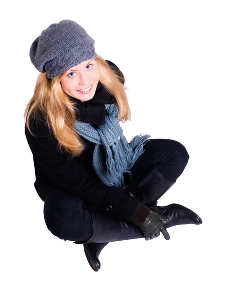 Leende blond kvinna i vinterkläder — Stockfoto