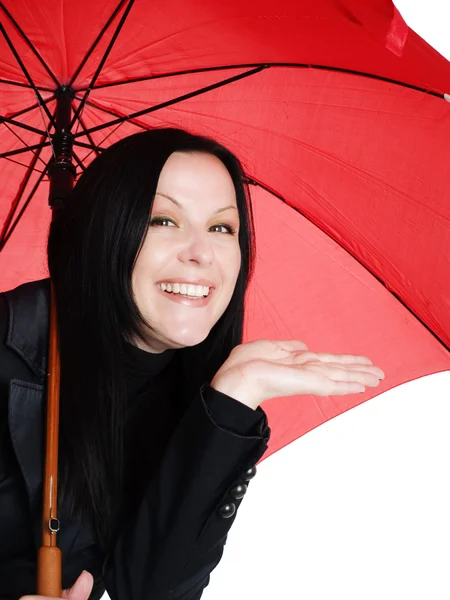 Smiling brunette woman with umbrella Royalty Free Stock Photos