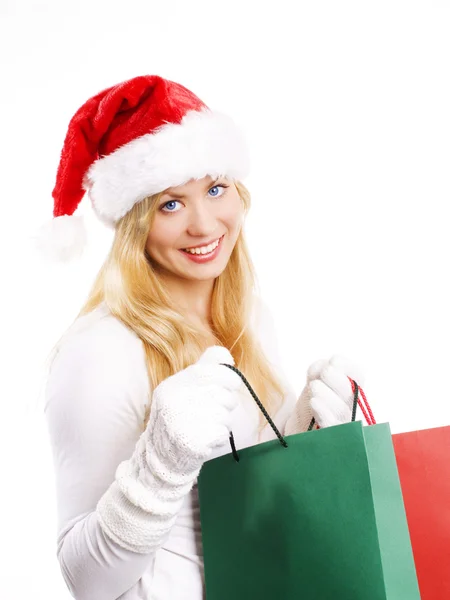 Christmas woman holding shopping Stock Photo
