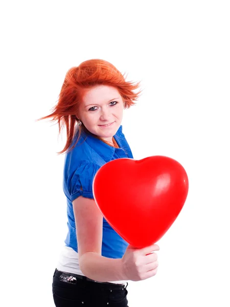 Girl holding valentine balloon hearts — Stock Photo, Image