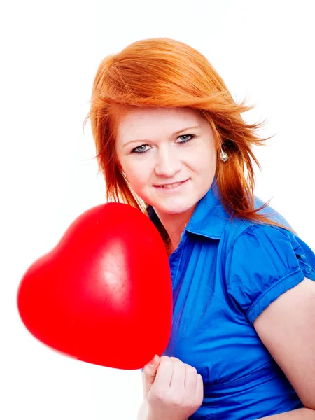 Girl holding valentine balloon heart — Stock Photo, Image