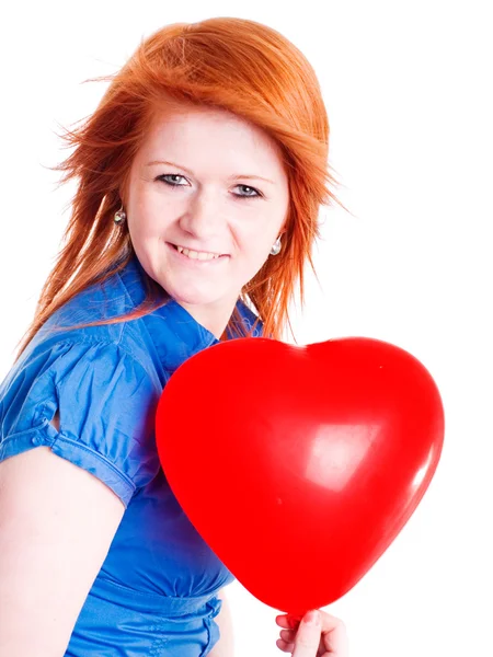 Menina segurando Valentim coração balão — Fotografia de Stock