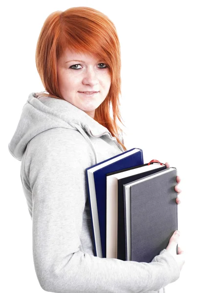 Adolescente sosteniendo libro sobre blanco —  Fotos de Stock